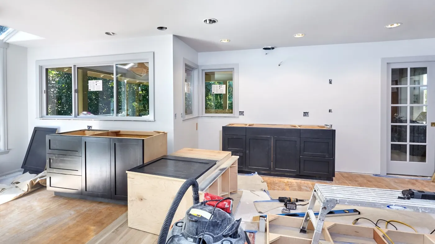 Kitchen remodeling cabinet installation by JPK Construction in Presque Isle ME